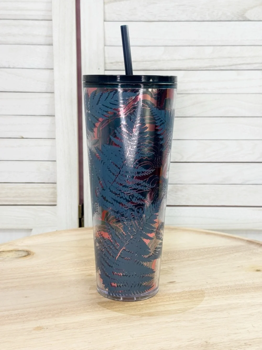 Starbucks Fall 2022 Ocean Fern Cold Cup‎ Tumbler Blue Pink 24oz Venti